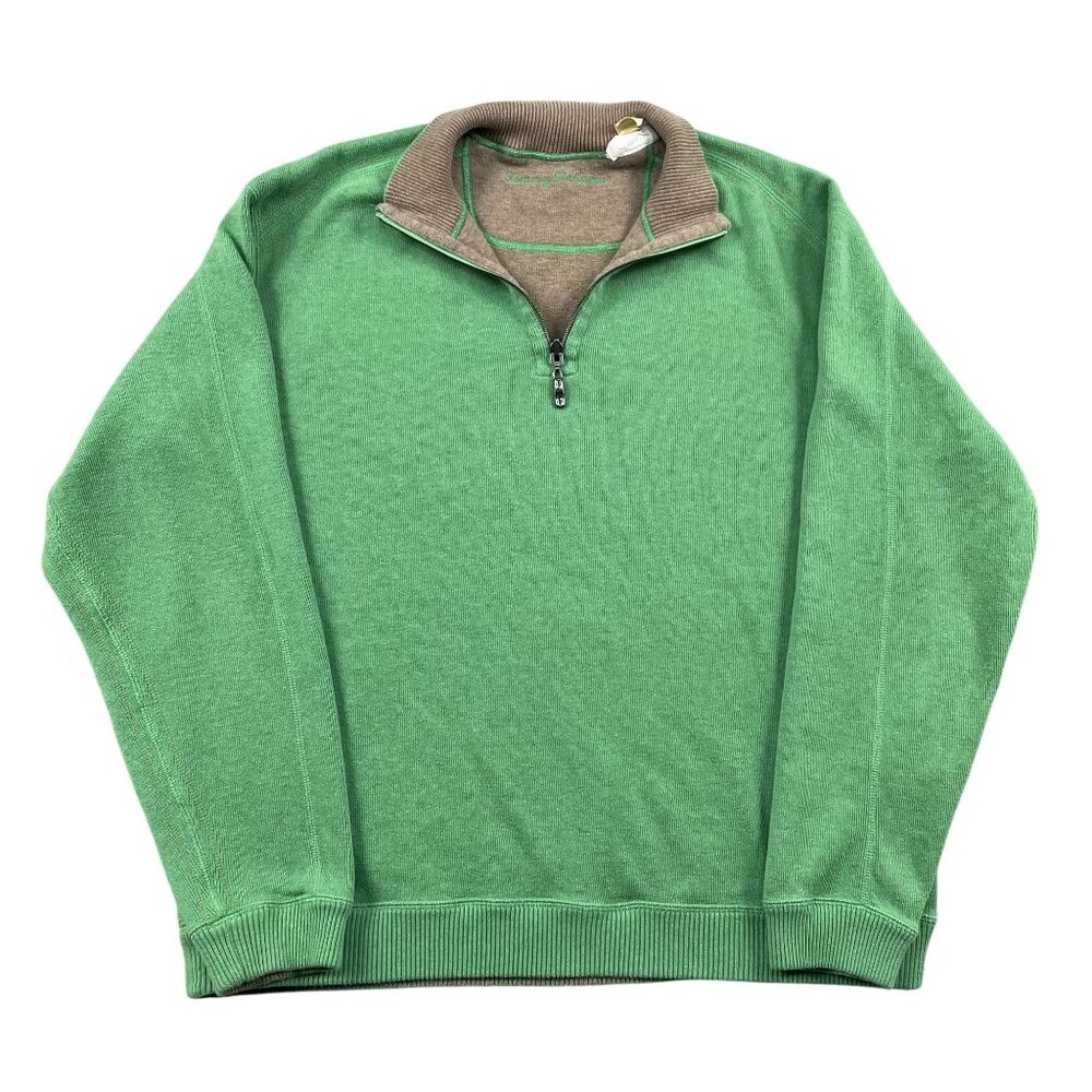 Tommy Bahama Reversible Sweater Mens XL‎ 1/4 Zip Green & Beige Winter